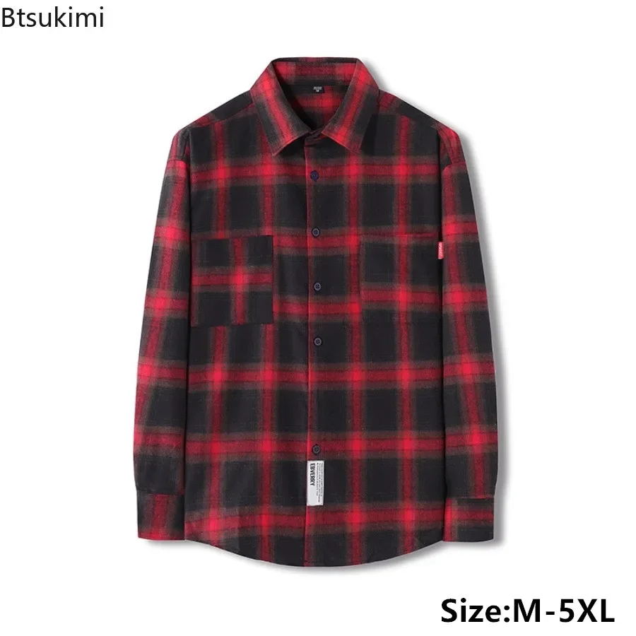 2025New Men's Casual Plaid Print Shirt Fashion Long Sleeve Chest with Pocket Design Trend Streetwear Men Shirt Jacket Young Teen