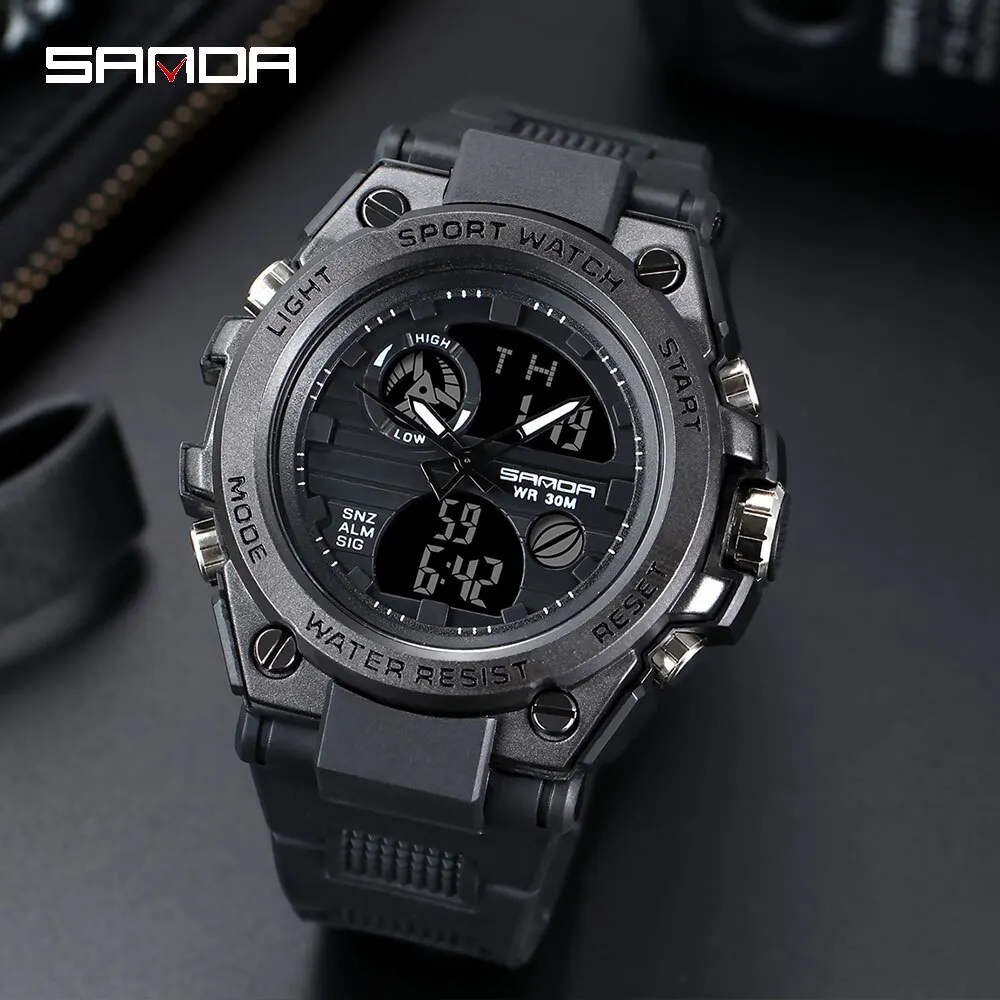 SANDA Top Luxury Watches Men Military Army Mens Watch Waterproof Sport Wristwatch Dual Display Watch Male Relogio Masculino