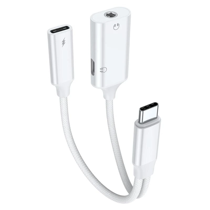 Simultaneous Charging Sound Adapters Type C Port 3.5mm Jacks PD60W Power Delivery HiRes Sound Nylons Braids Cord