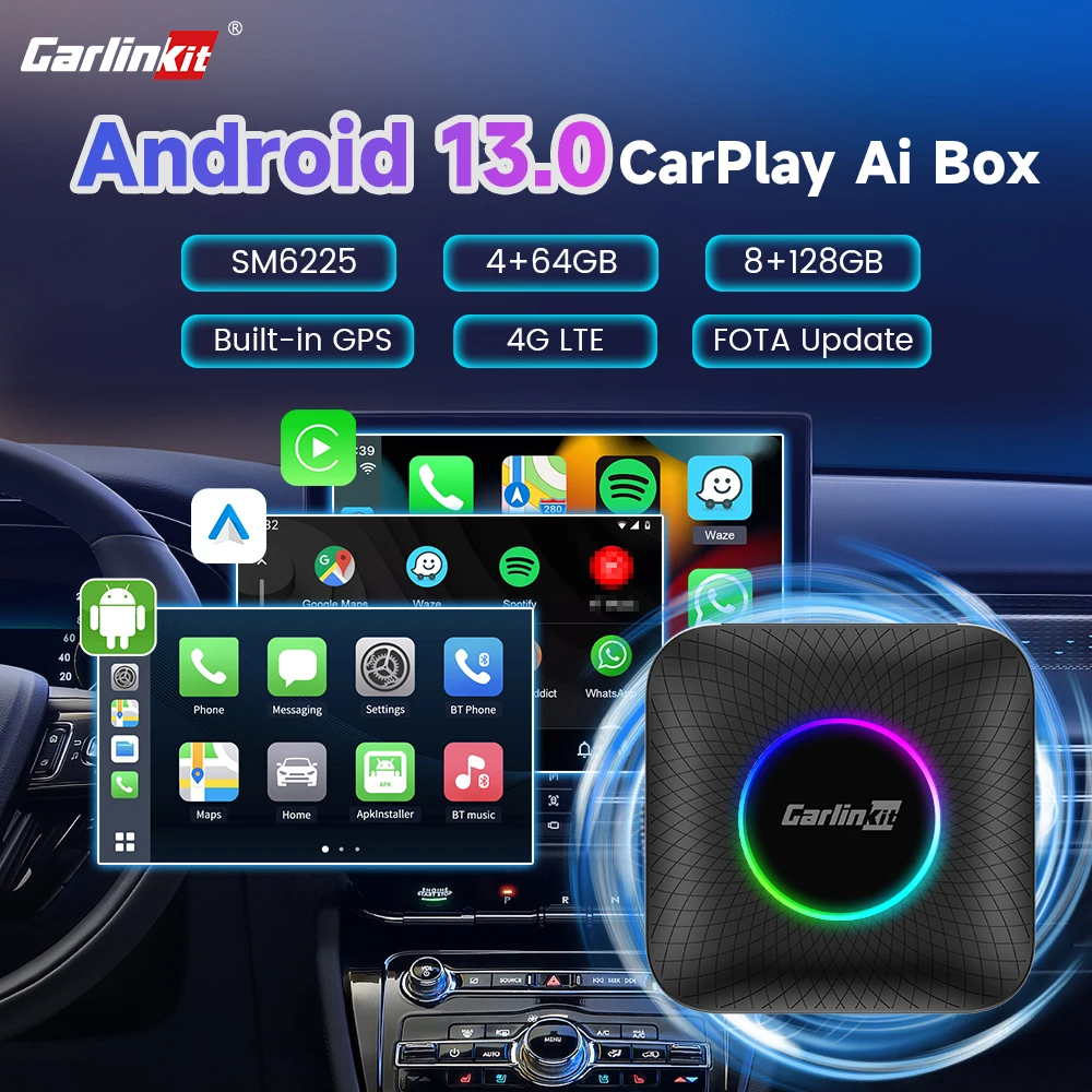 CarPlay Android 13 Mini Ai Box Wireless CarPlay Android Auto 4G LTE Wifi For iptv Youtube Netflix  Volkswagen passat Ford Audi