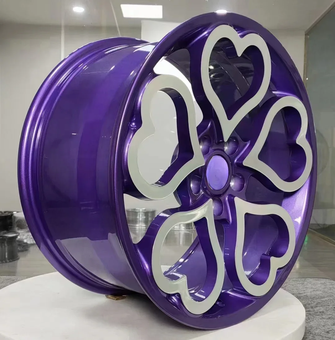 Pengzhen custom 20 21 22 inch 5x114.3 purple love heart shaped car alloy wheels rims for tesla model 3