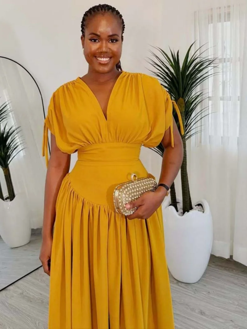 Fashion Boho Dress Summer Clothing Women 2026 Batwing Sleeve V-Neck Tunic Maxi Long Dresses Casual Loose A-Line Dress Robe Femme