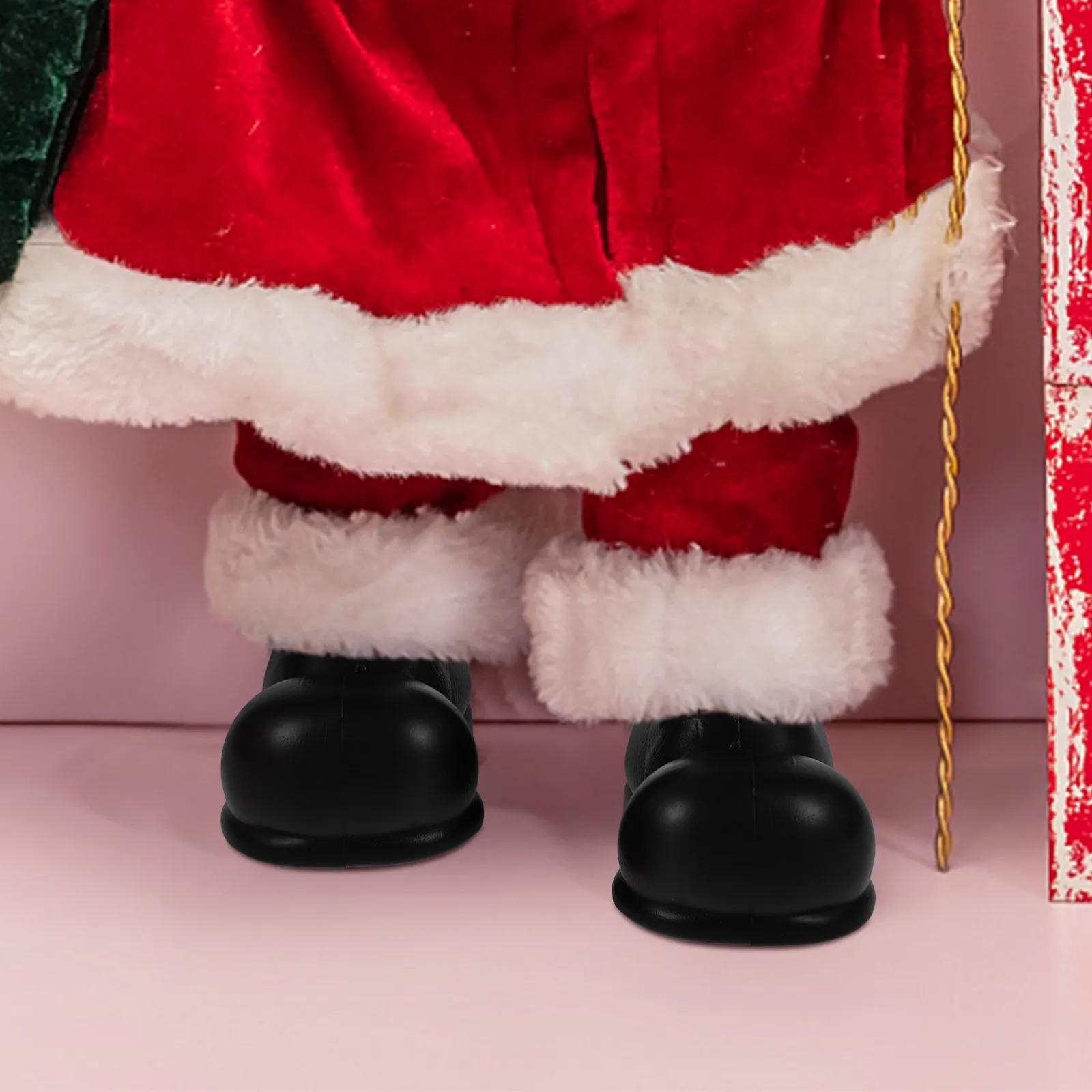 2Pcs Small Santa Claus Shoes for Christmas Decorations Black Mini Boots for Craft Projects Dollhouse Scenes and Photo Props Use