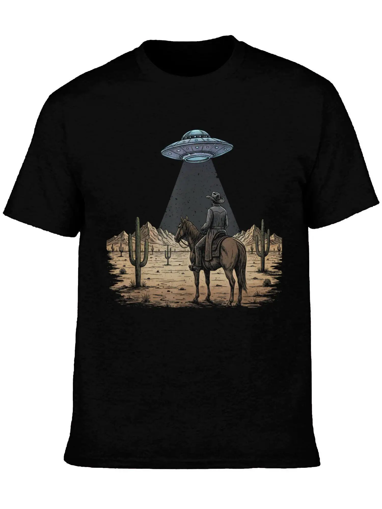 Cowboy UFO Desert Vintage Sci Fi Western Rodeo Country T-Shirt - Graphic Shirts for Men, Male Tshirt, Graphic T Shirts, Vintage Graphic Tee Men