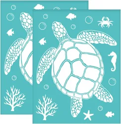2Pcs 8.6x11 Inch Self-Adhesive Silk Screen Printing Stencil Sea Turtle Pattern Silk Screen Stencil Starfish and Sea Horse
