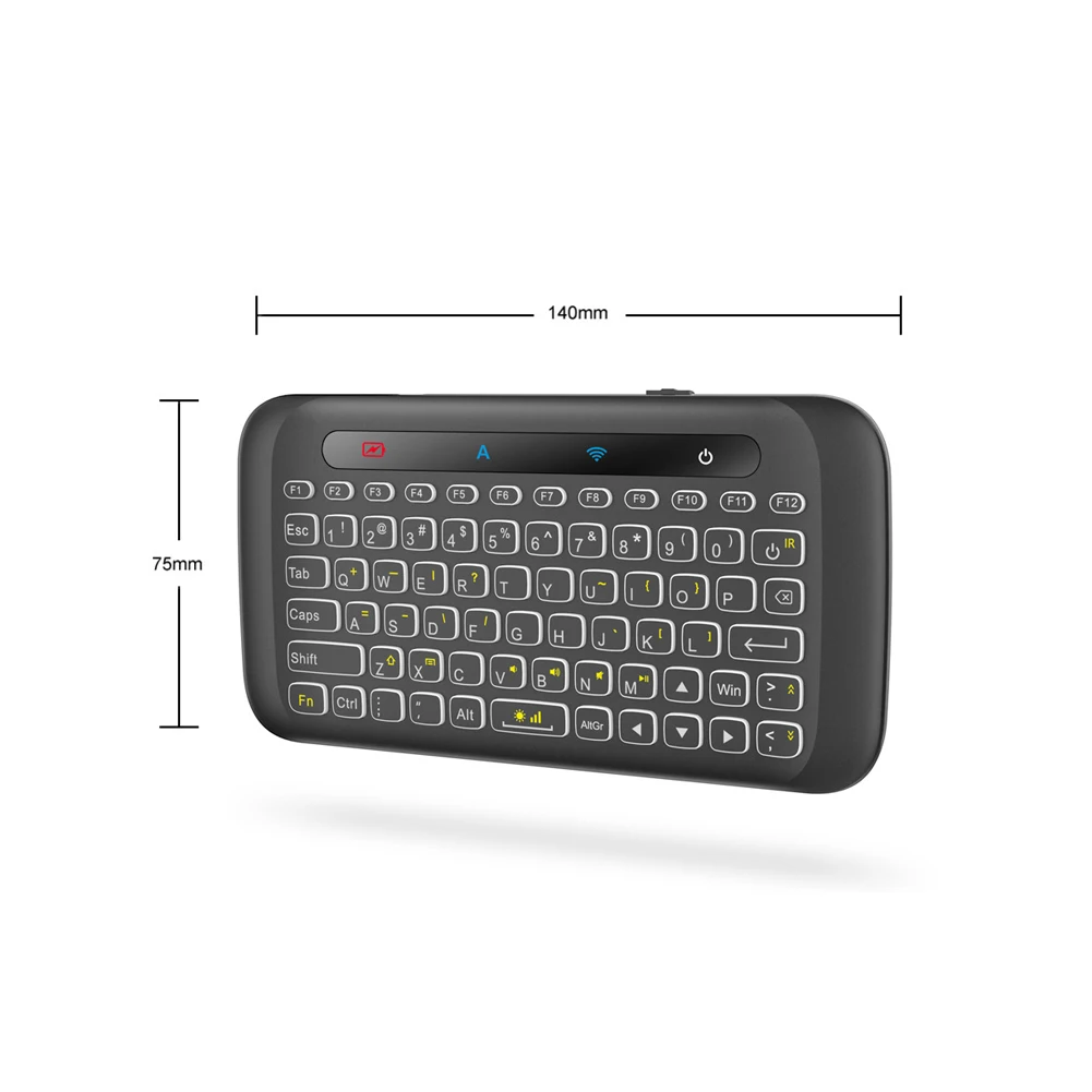 2,4 GHz kabellose Tastatur mit Hintergrundbeleuchtung, IR-Fernbedienung, Touchscreen-Tastatur mit Hintergrundbeleuchtung, bunte LED mit USB-Dongle-Empfänger