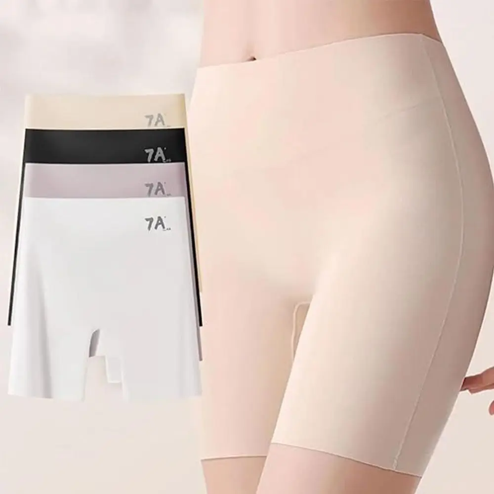 Women Ice Silk High Waist Shorts Tight Safety Pants Tummy-Control Hip-Lifting Underwear Seamless Short Anti Friction Boxer Pants