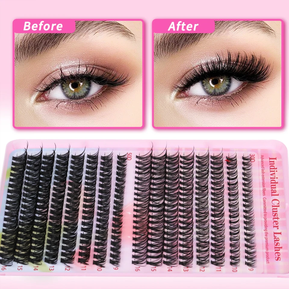 640 Fans 5D Fluffy DIY Cluster Lashes 30D 40D 50D Mix Wispy Individual Eyelash Extension Russian Volume Makeup At Home DIY Lash