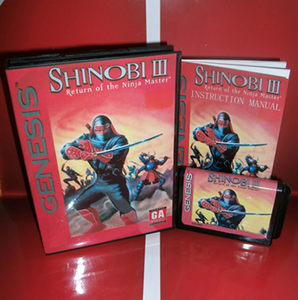 Shinobi III with Box and Manual Cartridge for 16 bit Sega MD game card Megadrive Genesis system