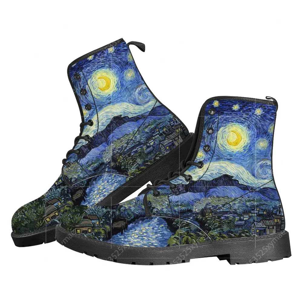 Vincent Van Gogh Starry Night Oil Painting 3D Print Casual Boots Mens Womens Teenager Shoes Outdoor Fashion Boot Outdoor Shoe