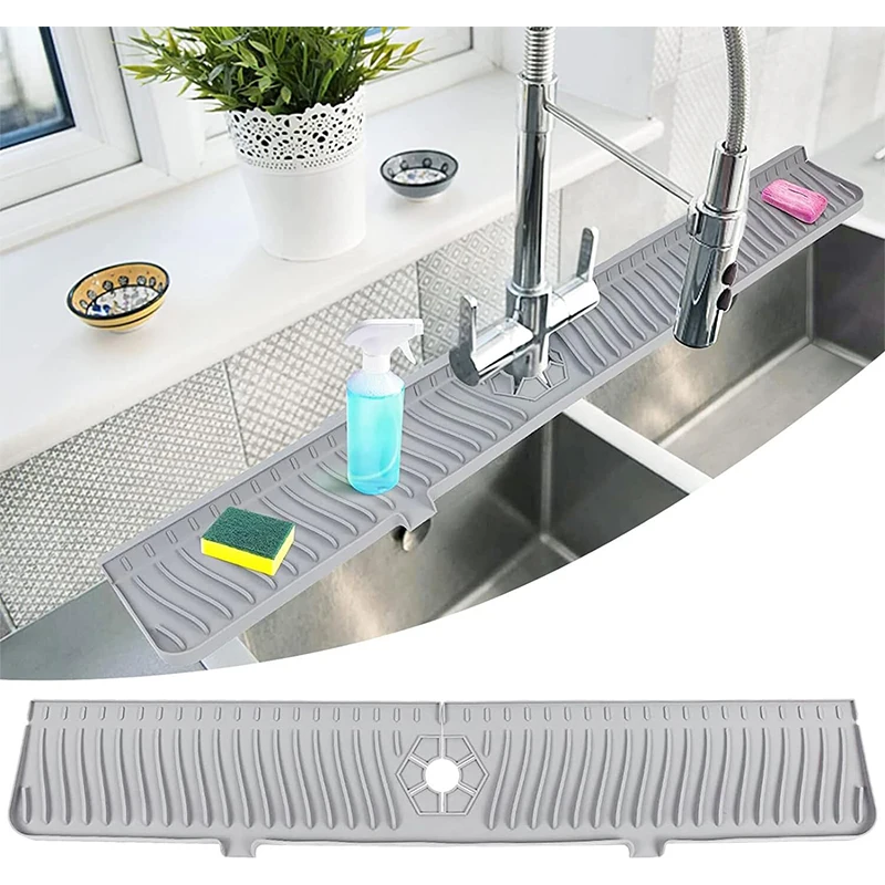 Silikon-Spülbeckenspritzschutz, Verbesserte Abflussmatte für Armaturen, Spülbecken-Zubehör - Spritzschutz hinter der Armatur, Wasserablauffangmatte für die Küche – Detail 9