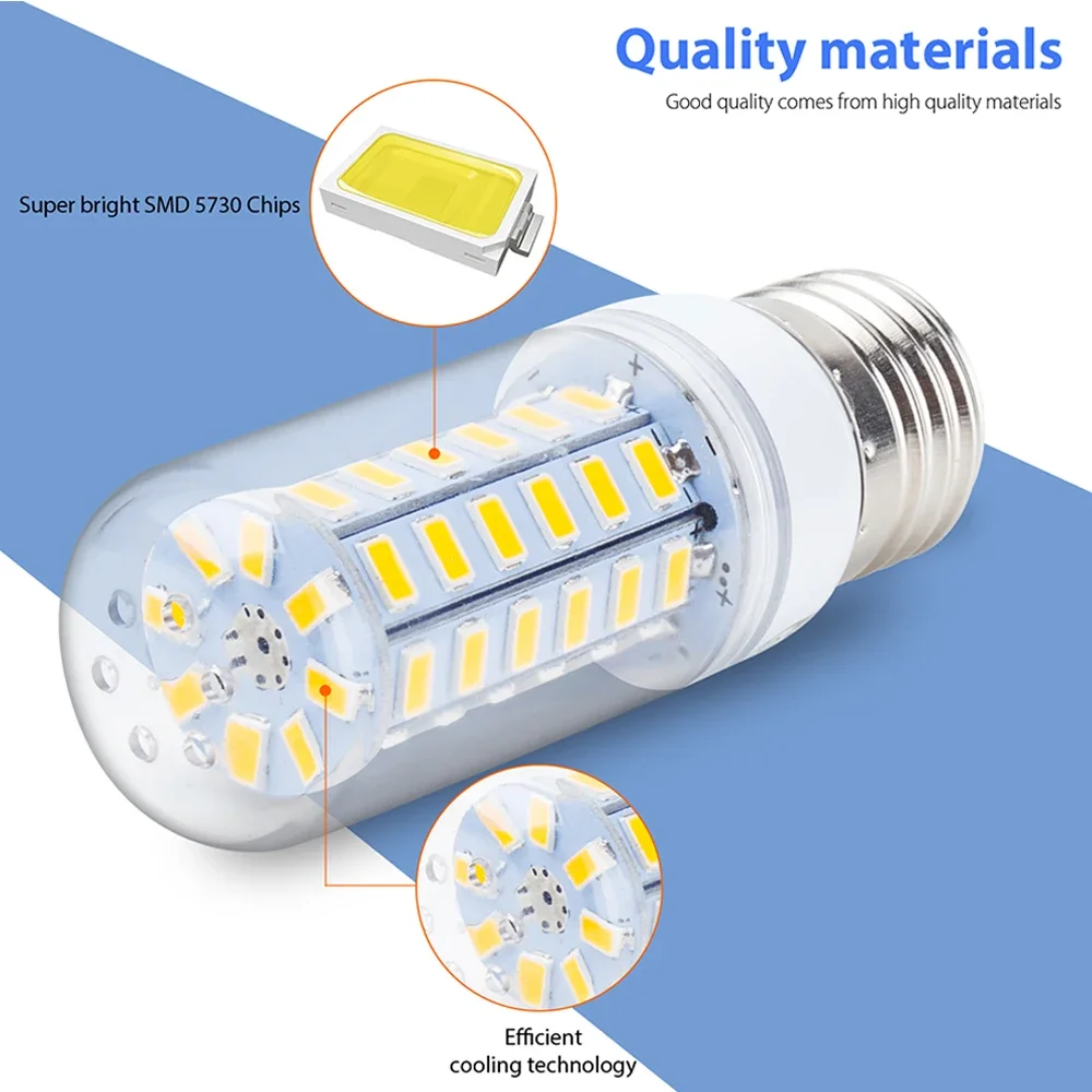 Aoyuansea-Ampoules de maïs LED pour la maison, lampe blanche froide et chaude, E14 inda, B22, G9, GU10, 5730 SMD, lumineux, 3W, 6W, 9W, 12W, 15W, 220V, 110V