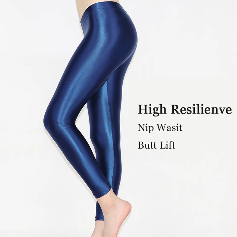 ผู้หญิง Glossy High เอวฟิตเนสโยคะกางเกง Leggings เซ็กซี่กีฬา Silky ออกกำลังกาย Celana Panjang Legging