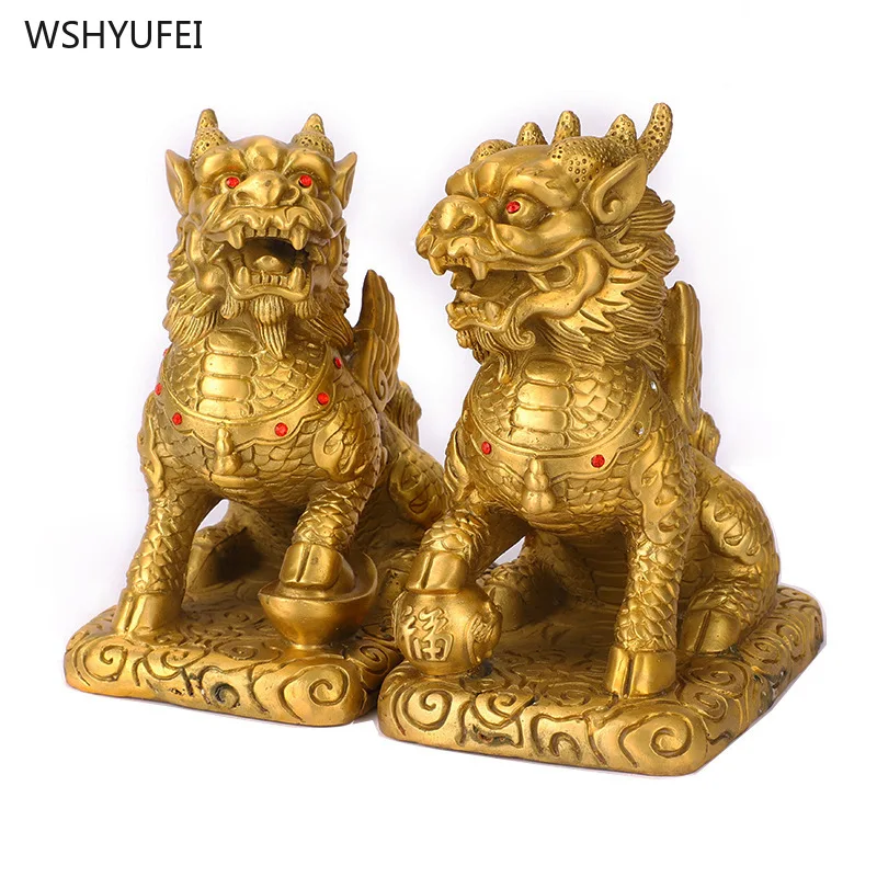 

Home decoration accessories Copper Qilin Fortune Lucky Kirin Crafts Gifts Home feng shui ornaments 2pcs/lot