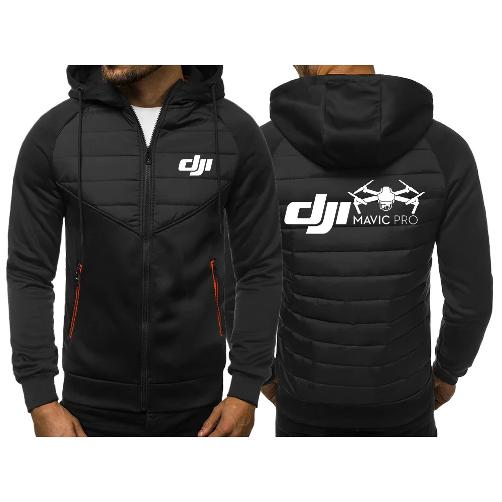 2024 Dji Professional Pilot Drone spring and Autumn Mens Printing New Stly Three Color Hooded Cotton Padded Clothes Coat