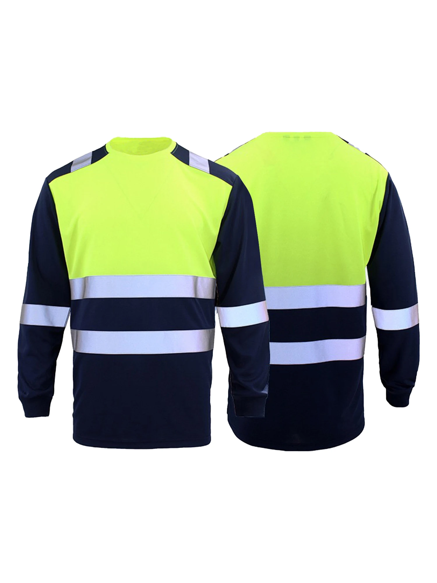 T-shirt à bandes réfléchissantes pour hommes, haute visibilité, manches longues, évacuant l'humidité, bloc de couleur, protection de sécurité, vêtements de travail