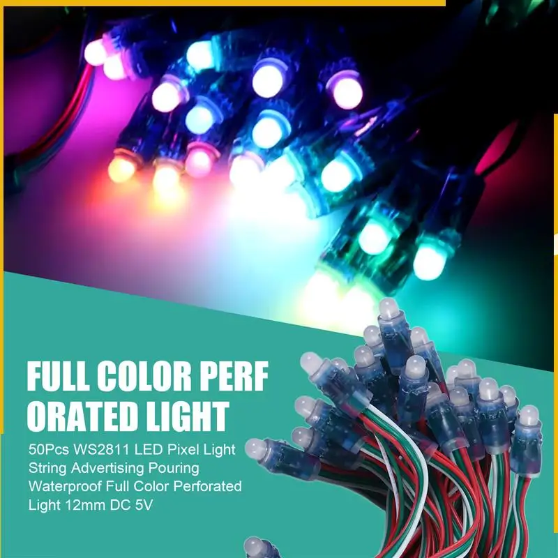 A92P 50 قطعة WS2811 LED بكسل ضوء سلسلة الإعلان صب مقاوم للماء كامل اللون مثقب ضوء 12 مللي متر تيار مستمر 5 فولت
