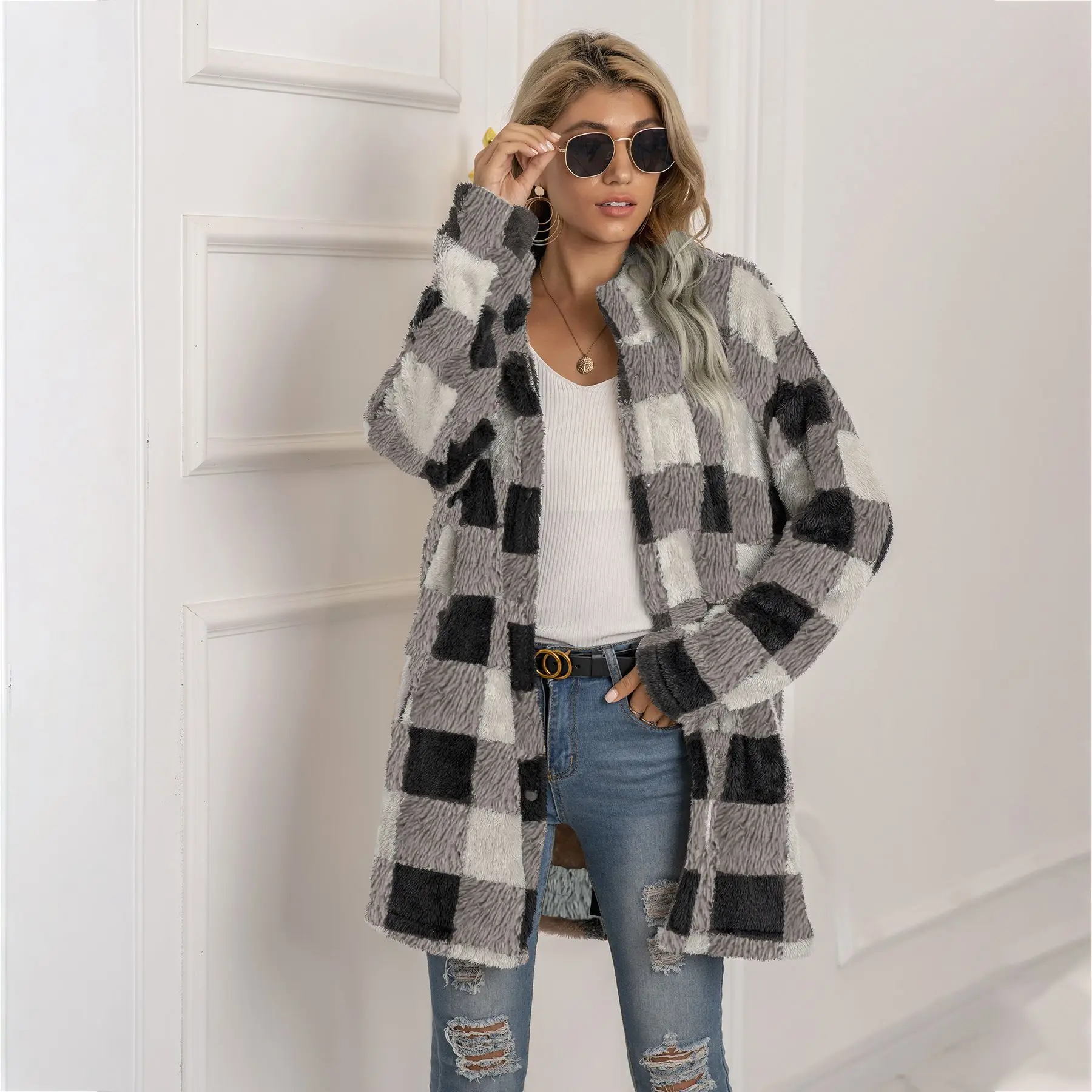 Autunno e inverno nuove donne retrò plaid stampato cappotto giacca casual cappotto bottone manica lunga caldo moda donna cappotto