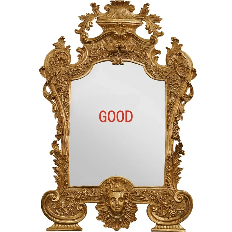 

French Retro Villa Living Room Entrance Copper Decorative Mirror European Luxury Dining-Side Mirror