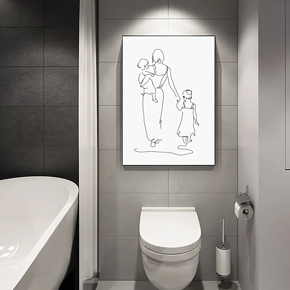 Modern Mother & Daughter Canvas Art Print - Frameless Wall Decor for Living Room, Bedroom, Office - Contemporary Cartoon Styl