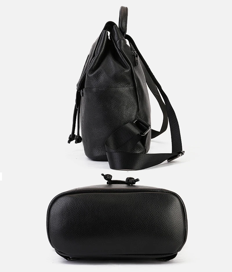 Mochila De piel de vaca auténtica para hombre y mujer, bolso escolar informal de gran capacidad, bolsa de viaje Unisex, color negro, T514