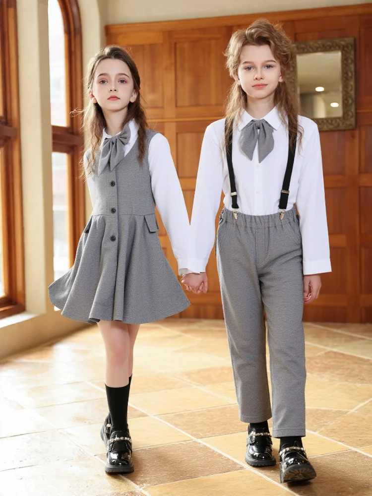 Boys Girls Spring School Uniform Kids Elegant Photograph Dress Children Formal Graduation Event Performance Ceremony Costume