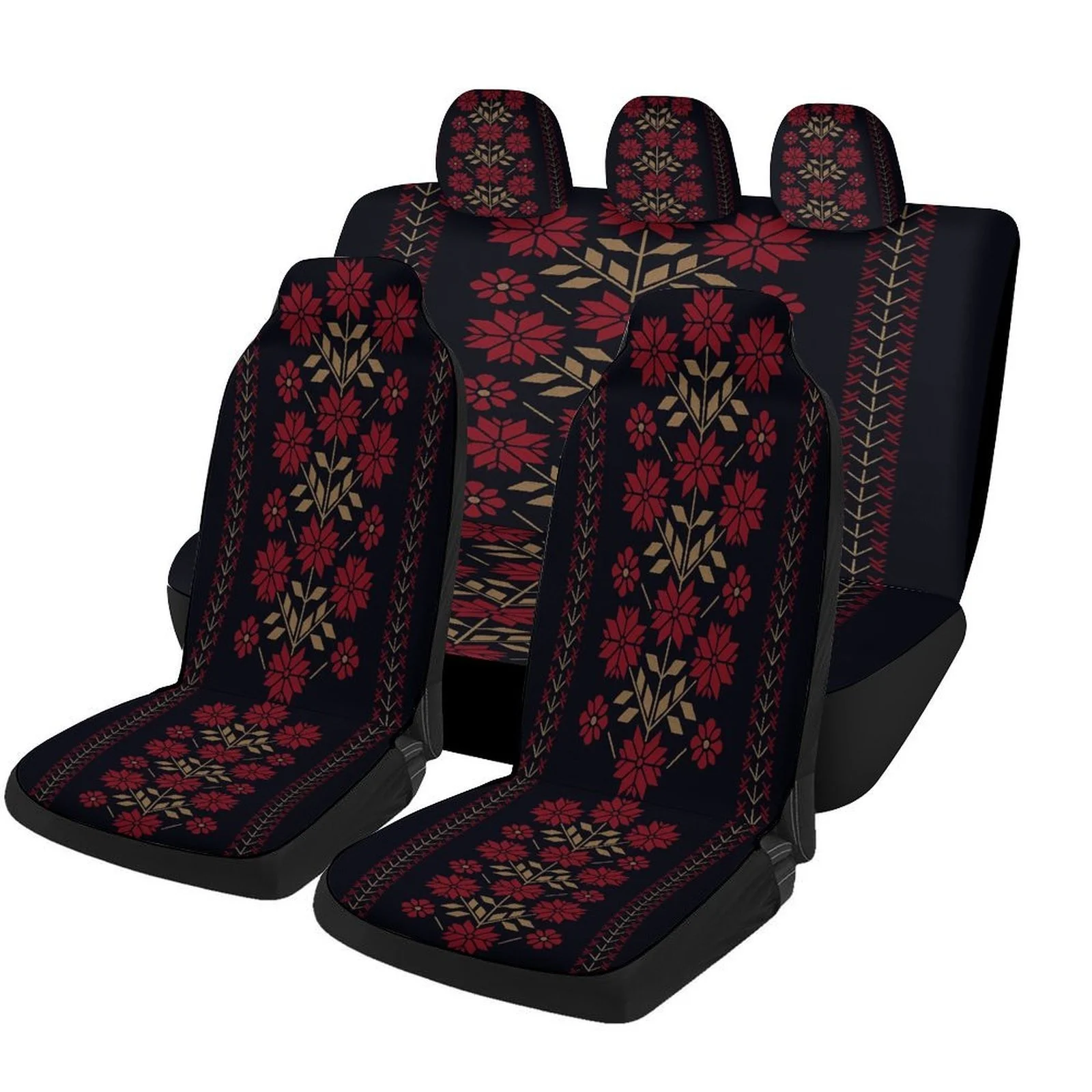 Set Of Car Seat Covers Featuring A Floral Design, Suitable For A Wide Range Of Vehicles. Stylish And Durable, This Complete Set