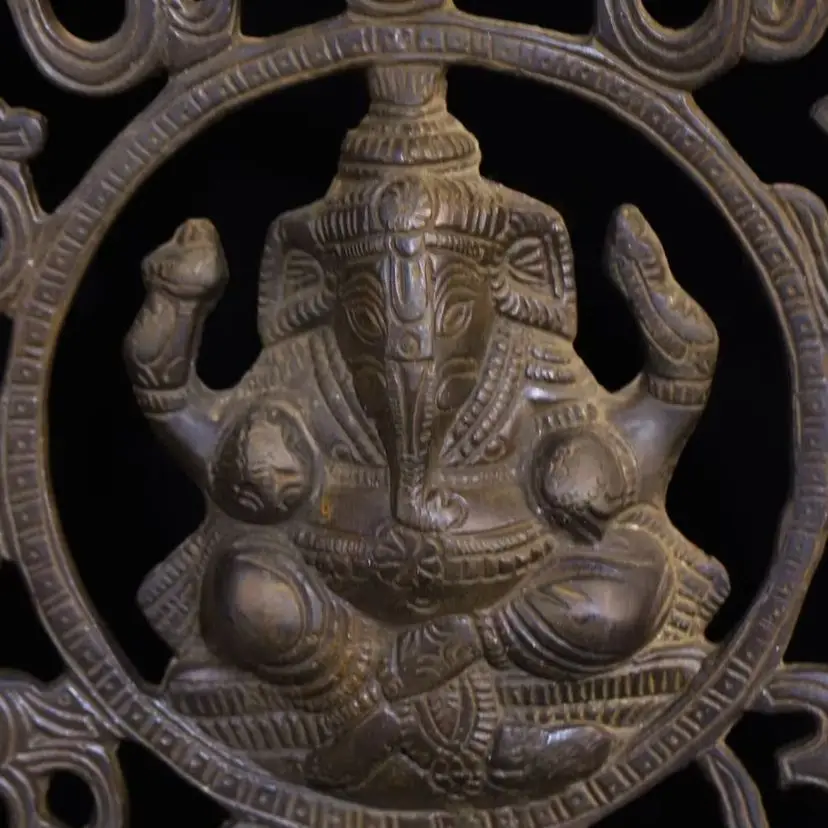 

12"Xizang Folk Collection Old Bronze Cinnabar GANESH Buddha Six Character Proverbs Buddha Wheel Aeolian Bells Worship Hall