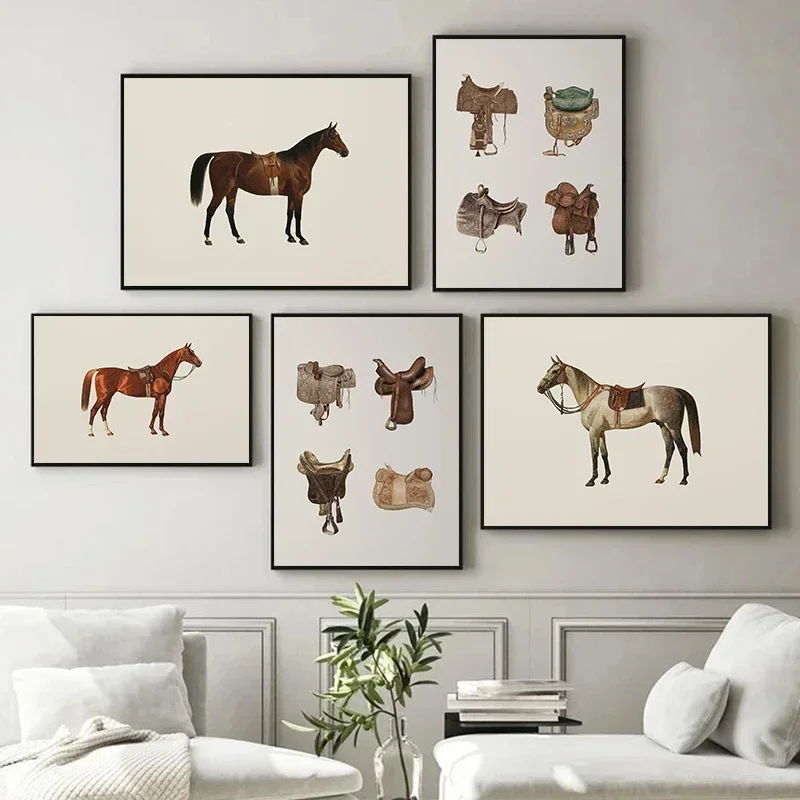 (No frame)Vintage Saddle Farm Animal Horse Riding Art Posters Prints Canvas Painting Wall Art Picture Living Room Home Decor