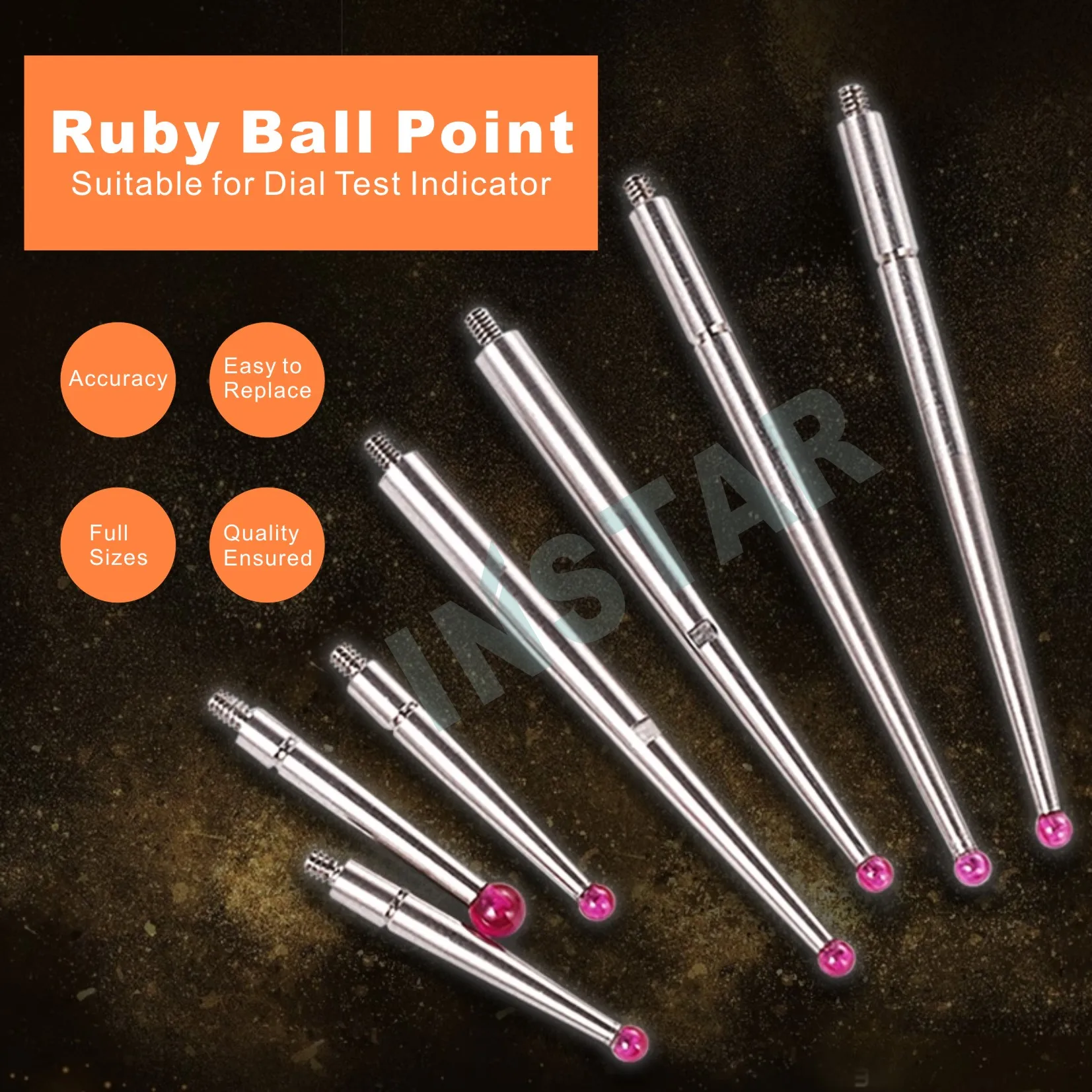 INSTAR Dial Test Indicator Extension Rod RUBY Tips Probe 0-0.8mm Industrial Quality M1.4 M1.6 M1.8 M2.0 Dial Gage 0.002mm