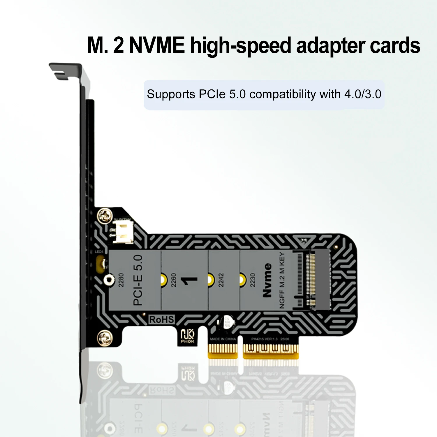 PCI-E to M.2 NVME Expansion Card 128Gbps PCI-E 5.0 4X to M.2 NGFF M-Key 2230-2280 M2 NVME SSD Converter Adapter Card