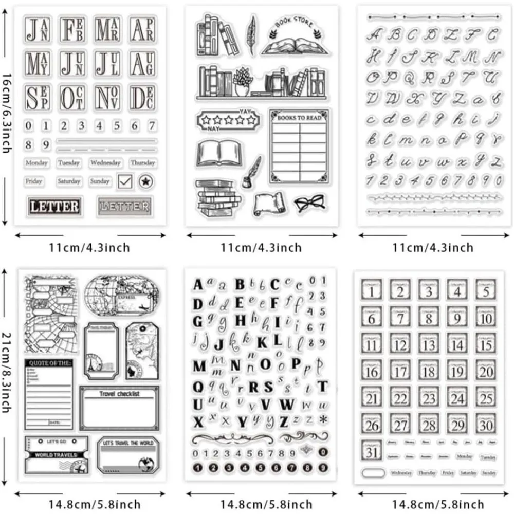 6 Sheets Planner Calendar Clear Stamps Week Month Stamps Schedule Transparent Stamp for Card Making DIY Scrapbooking Embossing