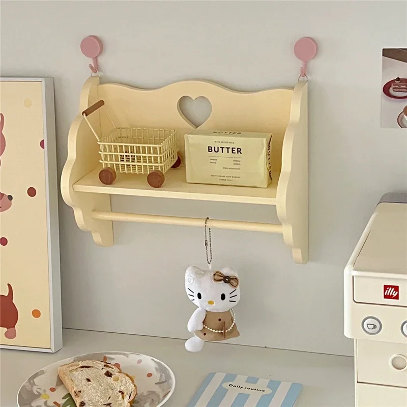 Wooden Double-Layer Storage Rack Desktop Cabinet Cosmetics Storager Pink Dormitory Storage Manual Display Shelf Wall Decoration