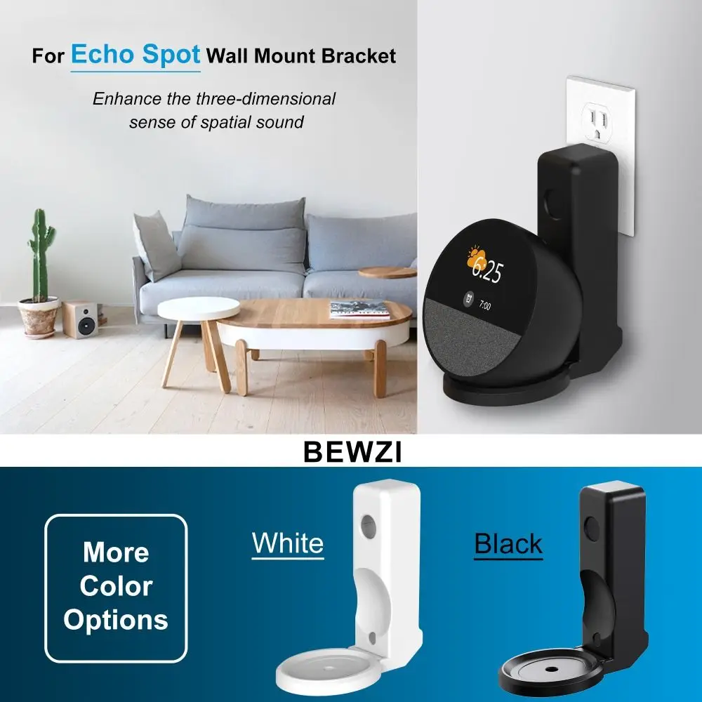 ลําโพงแบบพับได้ Wall Holder Hard Case พร้อมที่เก็บสายเคเบิล Wall Mount Bracket ไม่มีเจาะ ABS สําหรับ Echo Spot (เปิดตัว 2024)