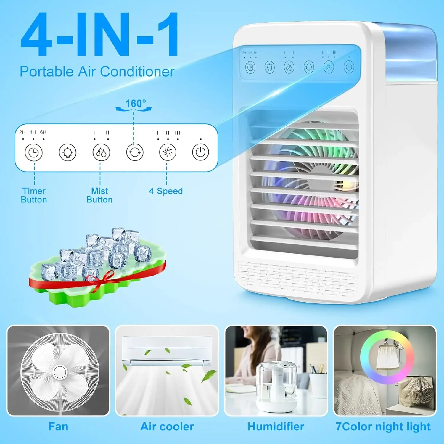 AC Mini kecil dengan Timer, 4 kecepatan 2 pilihan keren-efisien dan kompak untuk AC kamar kecil