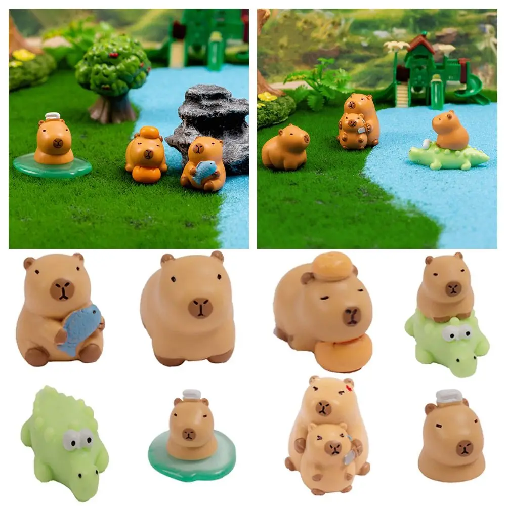 Resin Cartoon Capybara Statue Multicolor DIY Miniature Capybara Figurines Fairy Garden Accessories Mini Animals Figurine