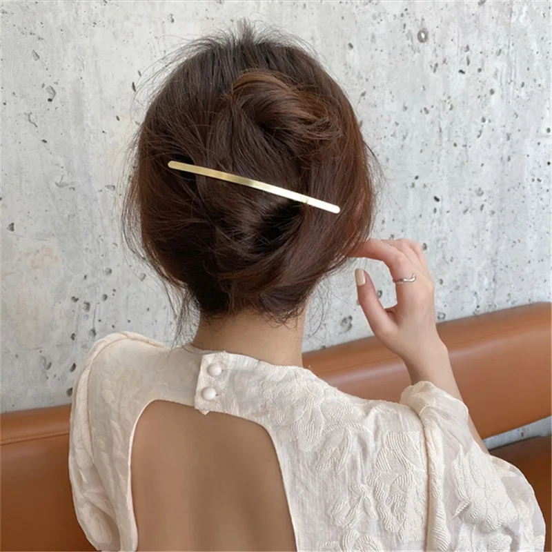 New Fashion Smooth Metal One Word Clip Hairpin Women Elegant Ponytail Clip Side Horsetail Hairpin Barrettes Accessories