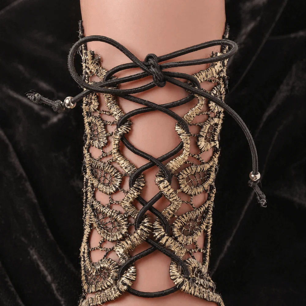 New Lace Cuff Fingerless Glove Black Gold Color Gothic Style Steampunk Glove Vintage Style Elastic Halloween Accessories Costume