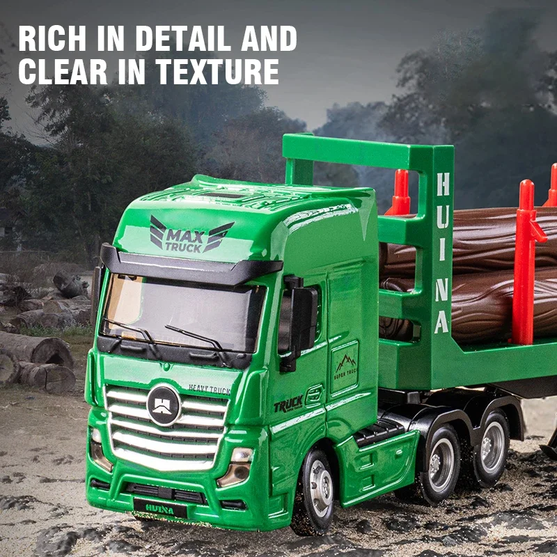 Huina 1:50 Alloy Dump Truck Diecast Pull Back Engineering Vehicle Timber Transporter Car Model Collection Toy Kid Xmas Gifts