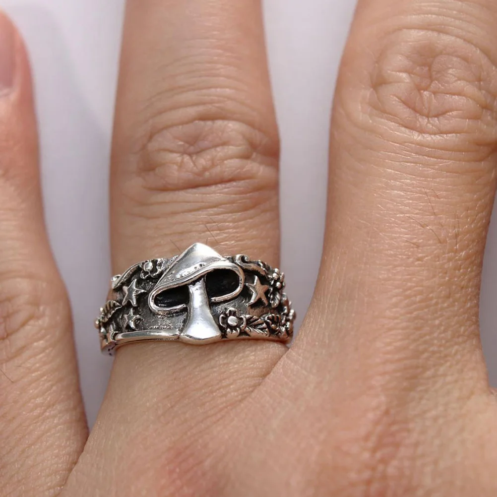 แหวนวินเทจแฟชั่นเห็ดนิ้วมือเครื่องประดับสไตล์อเนกประสงค์ตกแต่งสำหรับผู้ชายตกแต่ง