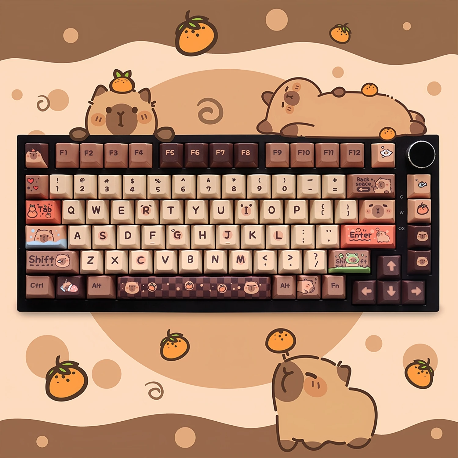 Cute Capybara Theme Keycaps PBT 129 Keys Dye-Sub Cherry Key Caps for GH60/GK61/GK64/84/87/96/104/108/980 Mechanical Keyboard