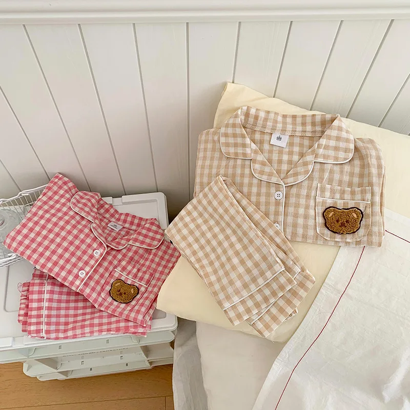 Autumn Kids Clothes Cotton Girls Pajamsa Long Sleeve Boys Bear Sleepsuit Korean Casual Children Pajamas for Kids 잠옷 Sleepwear