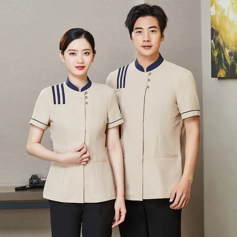 Custom Logo Summer Hotel Clothes Cleaning Shirt Housekeeping Staff Uniform