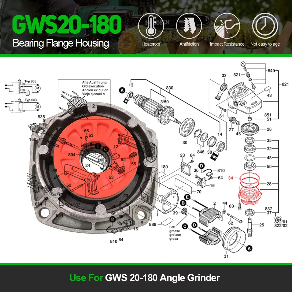 

1Set Replace Bearing Flange Housing For GWS 20-180 GWS20-180 Angle Grinder Dust Cover Sleeve Alumium Spare Parts Accessories