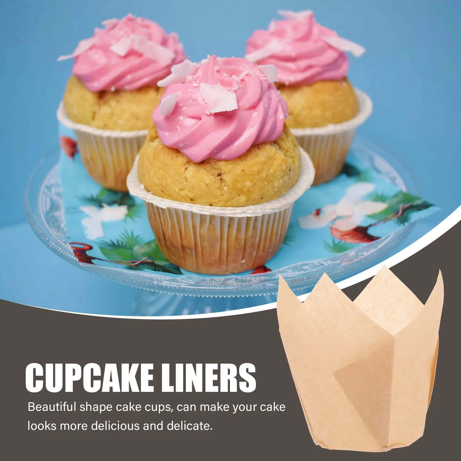 

100 шт. бумажных форм для выпечки в форме тюльпана, жиростойкие, декоративные, для кексов, для вечеринок и свадебных торжеств