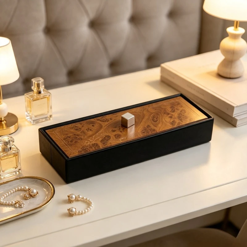 Italian Luxury Watch Organizers Stainless Steel Jewellery Box Wood Grain Watch Organizer Walk‑in Closet Ornament Home Storage view 5