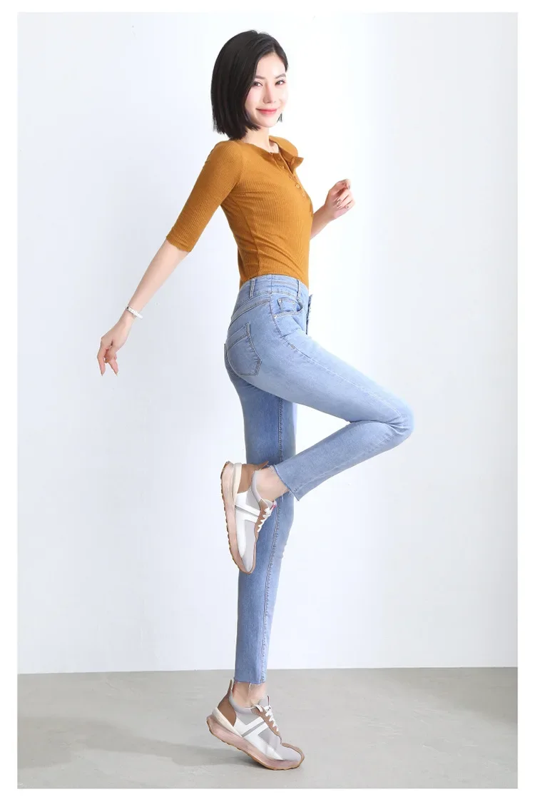 2022 summer new high waist slim skinny pencil jeans women