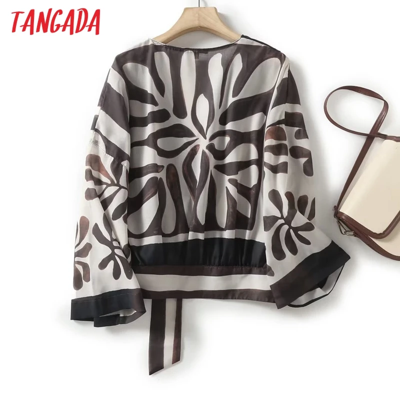 Tangada Women Flowers Oversized Kimono Blouse with Bow 2023 Ladies Tops 4C327