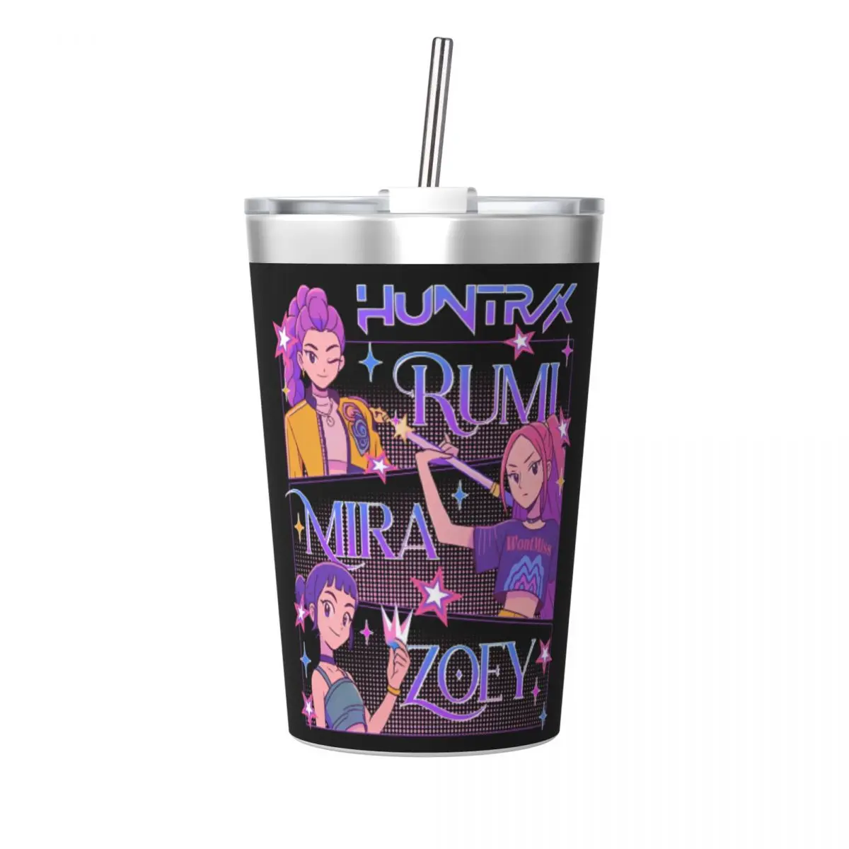 

Kpop Demon Hunters Huntrix Girls стакан с соломинкой для детей дорожная кружка из нержавеющей стали с двойными стенками и вакуумной изоляцией 12 унций