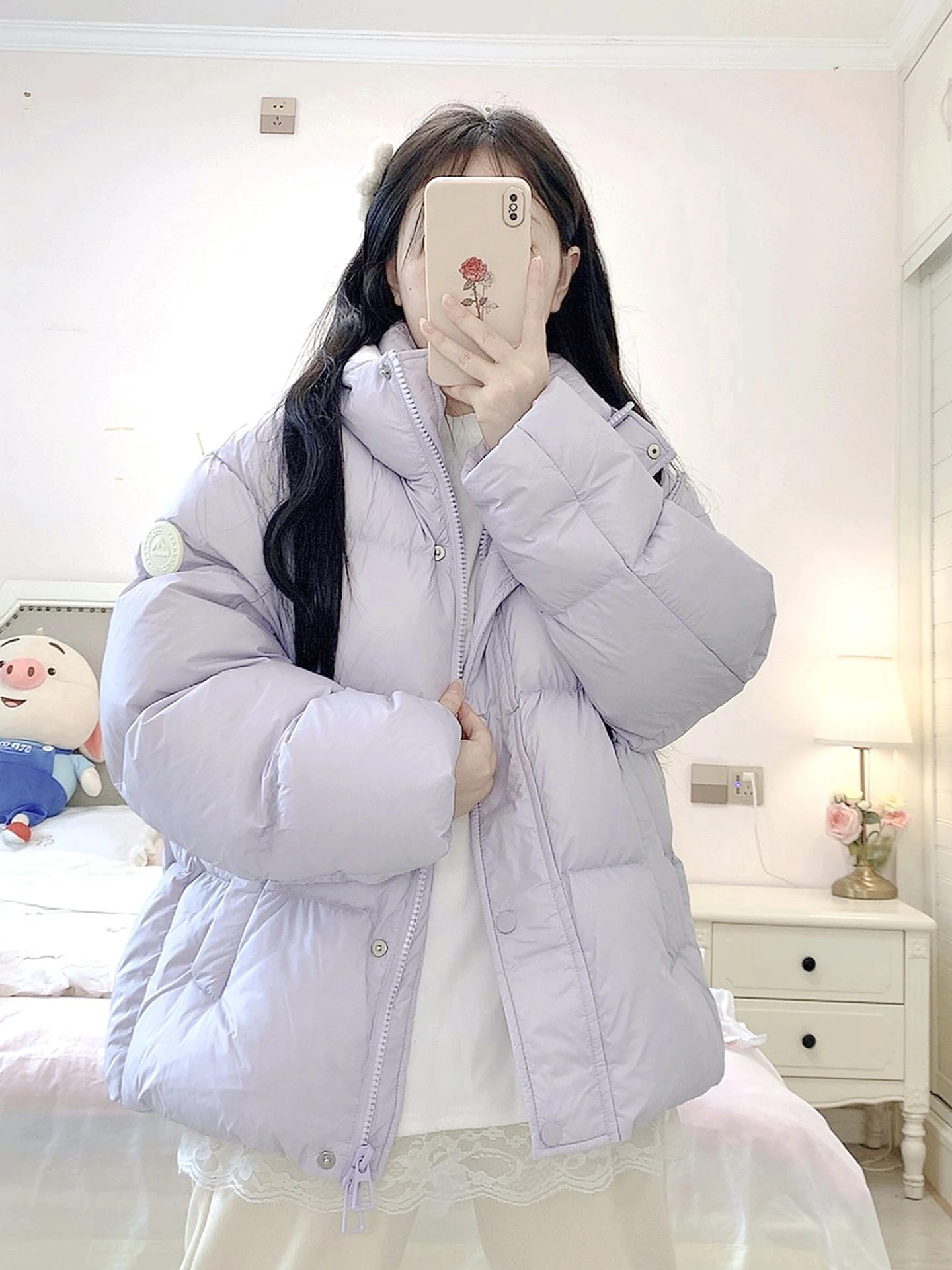 Orp Purple Puffer Jaet mujer 2025 nuevo invierno ligero Cact Super lindo ropa de invierno prendas de vestir exteriores pan Sle